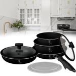 Set de poêles en aluminium de haute qualité, 9 pièces, noir mat, revêtement e...