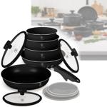 5 pan cooking set with titanium coating, elegant matt black - Forged aluminum...