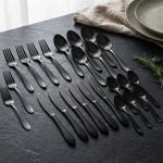 Modernes 24-tlg. Besteck Set, schwarz: Für 6 Personen, zeitloses Design, perf...