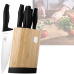 Elegant knife set with bamboo stand, 6-piece, matt black: Sharp kitchen knive...
