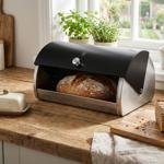 Moderner Brotkasten, Edelstahl, mattschwarz-silber, 38,5 x 28 x 18,5 cm, für ...