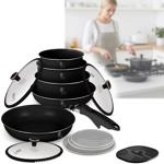 5-pan cookware set with titanium coating, elegant matte black–rose gold – for...