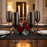 Elegantes 4tlg. Metall Champagnerglas Set, schwarz: Unzerbrechlich & stilvoll...