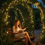 Guirlande lumineuse solaire extra longue 12,5m : 100 LED blanc chaud avec 8 e...