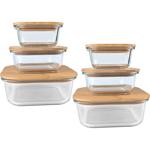 set of 2 high-quality storage jars with lid, square, glass/bamboo, 3 sizes: S...