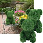 set of 2 grass figurine decorative bear 32cm: artificial grass animal figurin...