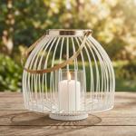 Grosses Windlicht aus Metall in Weiss-Gold 28 x 23cm- Elegante Laterne für ei...