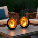 2er-Set  Elegantes Windlicht aus Metall für Kerzen und Teelichter, schwarz/go...