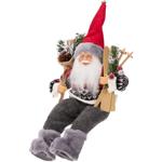 Père Noël assis avec sac & skis, gris/rouge - décoration de Noël pour rebord ...
