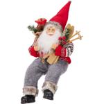 Père Noël assis avec des skis & un sac pour un intérieur festif, gris/rouge -...