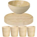12-piece dish set in wood-look design – Perfect for camping, picnics and at h...