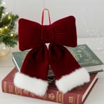 Festliche Hänge-Schleife 14 cm, Rot-Weiss - Edle Weihnachts-Deko aus Polyeste...