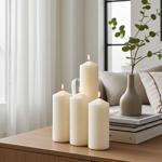 Stylish candle set, 4-piece pillar candles - Long burn time approx. 65 hours....