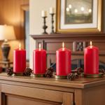 Lot de 4 Bougies Cylindriques Rouges - Longue Durée de Combustion 65h - Décor...