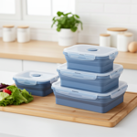 4-piece set of silicone food storage containers - collapsible and foldable lu...