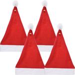 4er-Set Festliche Weihnachtsmann Mütze mit Pompon und Glocke - ideal für Feie...