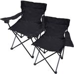 Lot de 2 chaises pliantes de camping noires - Accoudoirs avec porte-gobelet -...