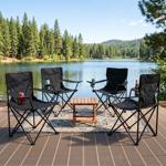 4er-Set Camping Faltstuhl Schwarz klappbar: Mit Armlehne & Getränkehalter – K...