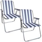 Set da 2 sedie da campeggio blu/bianco - pieghevoli, robuste & salvaspazio pe...