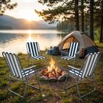 Set of 4 camping chairs blue/white – foldable, robust & space-saving for camp...