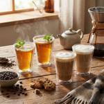 set of 4 elegant double-walled glasses with fluting - 330 ml - Thermo functio...