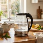 Edler Glas-Wasserkocher 1,8L mit blauem LED-Licht, Edelstahl, 2200W - Teekoch...