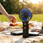 Powerful 5200 mAh battery handheld fan with power bank table fan: USB travel ...