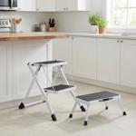 Küchenleiter 2 Stufen & Tritthocker Set – Klappbar, 150 kg belastbar, rutschf...