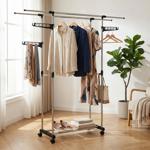 Mobile clothes rack with double clothes rail, extendable & height-adjustable ...