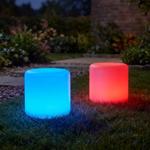 2er-Set Moderne LED Solar Zylindrische Tischlampe & Gartenleuchte mit Erdspie...