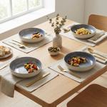 Speiseteller 4er-Set Ø22,5 x 5 cm aus robustem Steinzeug, Sandfarbe/Blau - Es...