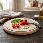 Edles Schneidebrett rund 25cm - hochwertiges Holz-Frühstücksbrett, Tranchierb...