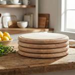 4er-Set Edles Schneidebrett rund 25cm - hochwertiges Holz-Frühstücksbrett, Tr...