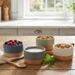 Elegant 4-piece stoneware bowl set: colourful dip bowls, mini bowls & snack b...