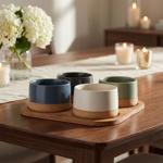 Ensemble de bols raffiné 5 pièces : plateau en bambou foncé et 4 coupelles à ...