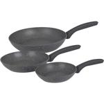 Grey-marble 3-piece frying pan set (20, 24, 28 cm) with non-stick coating. Fo...