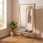 Appendiabiti stabile in bambù con ripiano in tessuto: stender moderno e ripia...