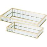 Luxueux ensemble de 2 plateaux décoratifs en verre et métal, doré – plateau r...