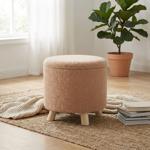 Élégant pouf de rangement beige, tissu teddy duveteux, 40x37 cm, 11 L de rang...