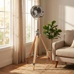 Design Stativventilator Holz & Metall, 80 Watt Standventilator Höhenverstellb...