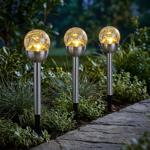 3er-Set Glaskugel Solarleuchte, Edelstahl: 4 LED Kupferdraht, wetterfest & de...
