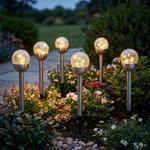 6er-Set Glaskugel Solarleuchte, Edelstahl: 4 LED Kupferdraht, wetterfest & de...
