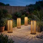 4er-Set Stilvolle Solar-Laterne aus Bambus 60cm – Warmweisse LED Gartenleucht...