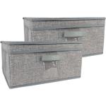 Set of 2 foldable fabric storage boxes with lid, grey, 39x28x19cm – Ideal fab...