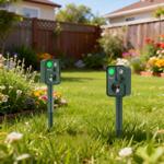 Set of 2 ultrasonic animal repellers with PIR sensor & LED flash light - 13.5...
