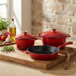 Professional cast iron pot set, 3-piece, set with frying pan, cooking pot and...