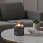 LED Kerze Grau 7,5 x 10 cm: Bewegliche Flamme, warmweisses Licht, flackernd -...