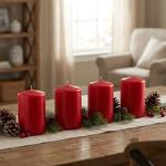 4er-Set Stumpenkerze Rot – Rustikale Wachs Kerze, Ø 7 x 10 cm – Lange Brennda...