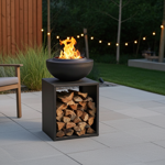 Hochwertige 2-in-1 Feuerschale mit Grillfunktion und Holzfach, raucharm - Lux...