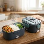 Lot de 2 lunchbox électriques 60W – chauffe-plats en acier inoxydable 1,5L (1...